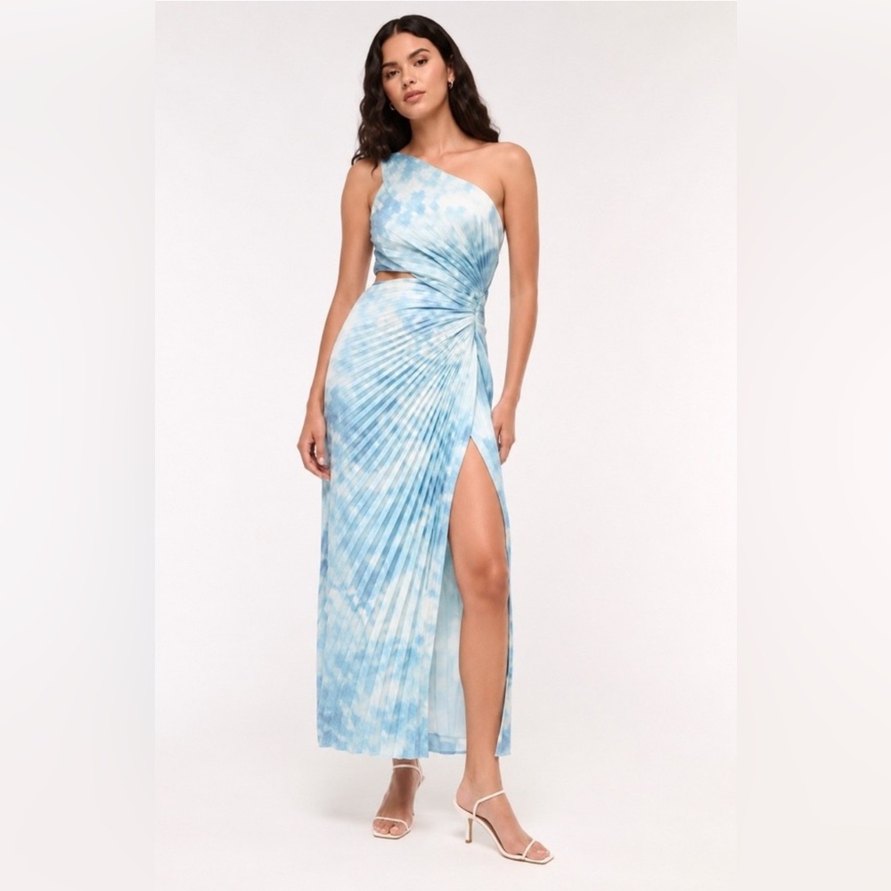 Abercrombie blue floral print one shoulder dress.